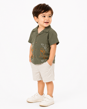 Boys Dark Olive Short Sleeved Soft Cotton Clothing Set BloomUp