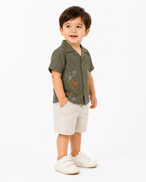 Boys Dark Olive Short Sleeved Soft Cotton Clothing Set BloomUp