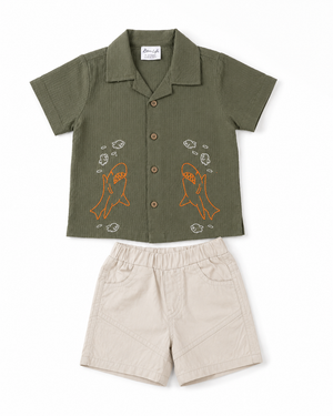 Boys Dark Olive Short Sleeved Soft Cotton Clothing Set BloomUp