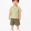 Sage Green Embroidered Shirt & Shorts Set for Boys – Soft Cotton Casual Summer Outfit