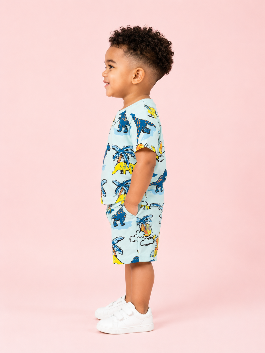 Sky Blue Dinosaur Print T-Shirt & Shorts Co-ord Set for Boys – Fun Casual Summer Outfit BloomUp