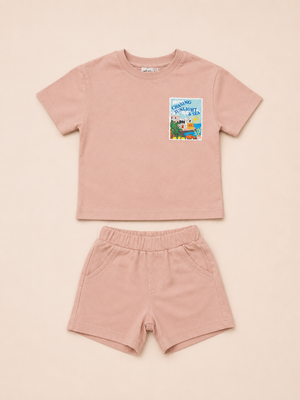 Pink Seaside Graphic T-Shirt & Shorts Set for Toddlers – Soft Cotton Summer Wear BloomUp
