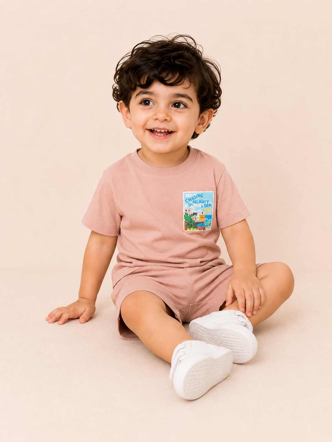 Pink Seaside Graphic T-Shirt & Shorts Set for Toddlers – Soft Cotton Summer Wear BloomUp