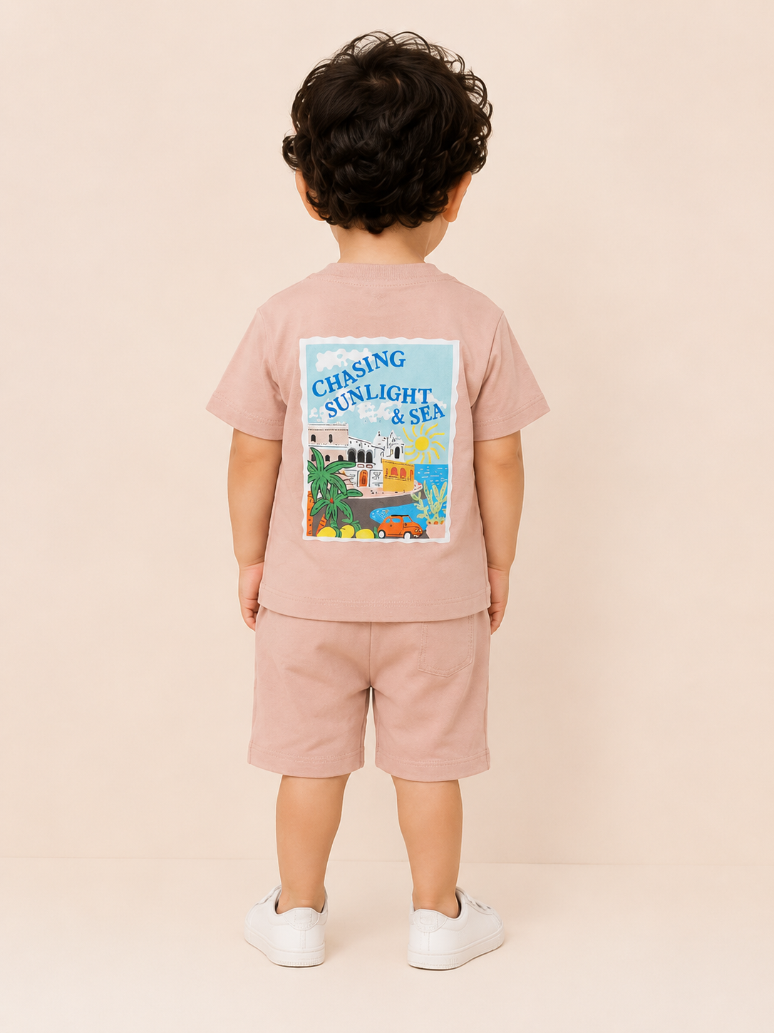 Pink Seaside Graphic T-Shirt & Shorts Set for Toddlers – Soft Cotton Summer Wear BloomUp