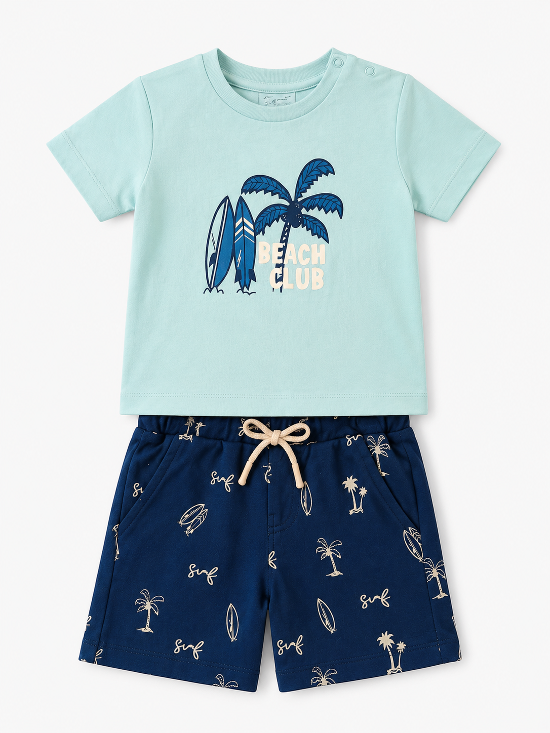 Boys Light Blue Palm Graphic Soft Cotton Clothing Set BloomUp