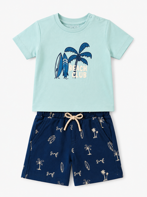 Boys Light Blue Palm Graphic Soft Cotton Clothing Set BloomUp