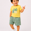 Yellow Beach Club T-Shirt & Printed Shorts Set for Boys – Casual Summer Outfit