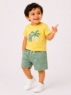 Boys Yellow Palm Graphic Shirt Soft Cotton Clothing Set BloomUp