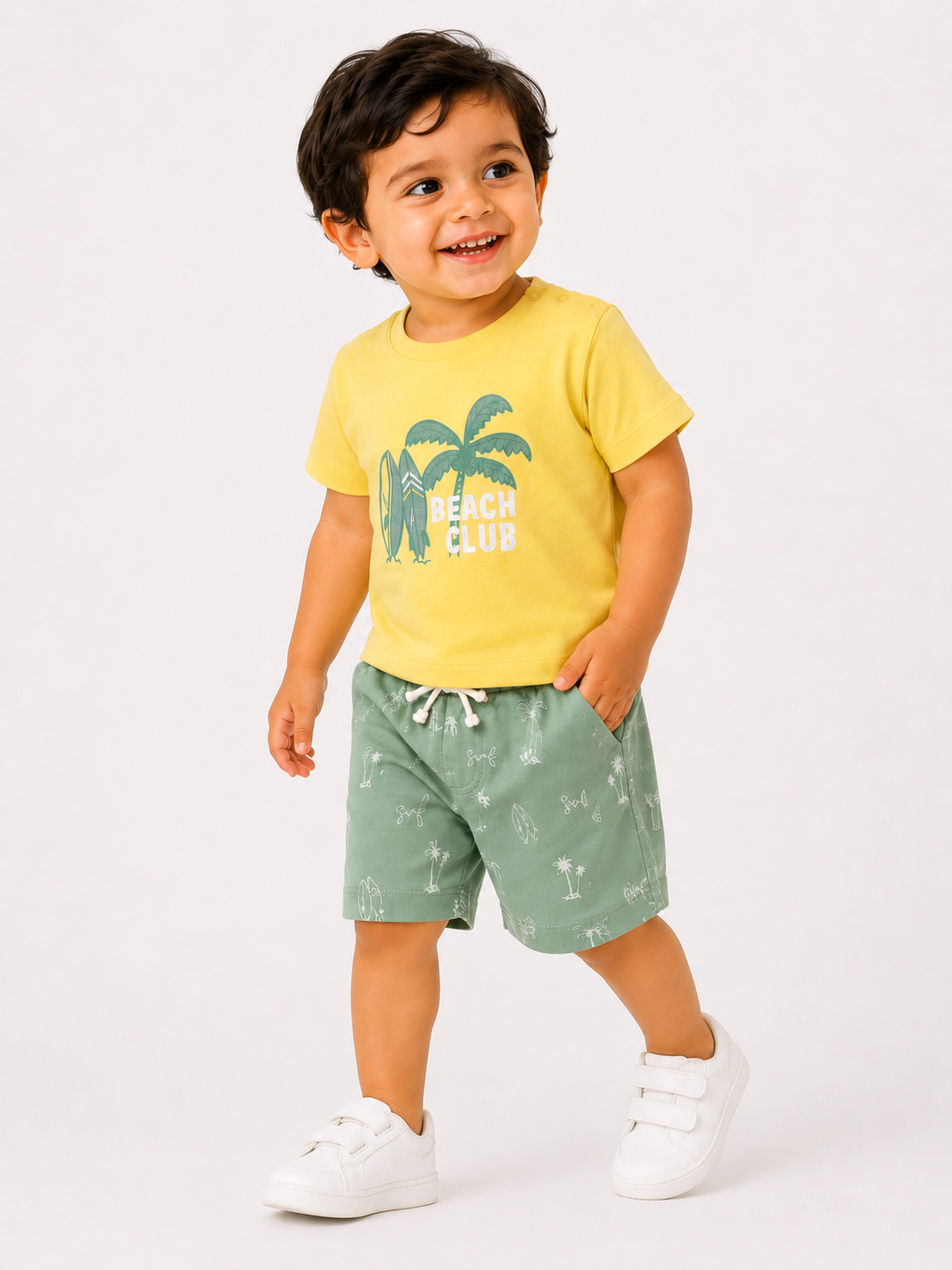 Boys Yellow Palm Graphic Shirt Soft Cotton Clothing Set BloomUp