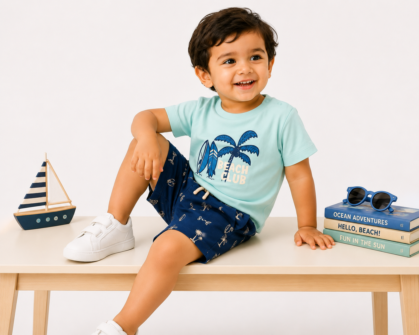 Boys Light Blue Palm Graphic Soft Cotton Clothing Set BloomUp