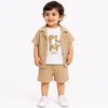 Beige 3-Piece Shirt, T-Shirt & Shorts Co-ord Set for Boys – Casual Summer Outfit