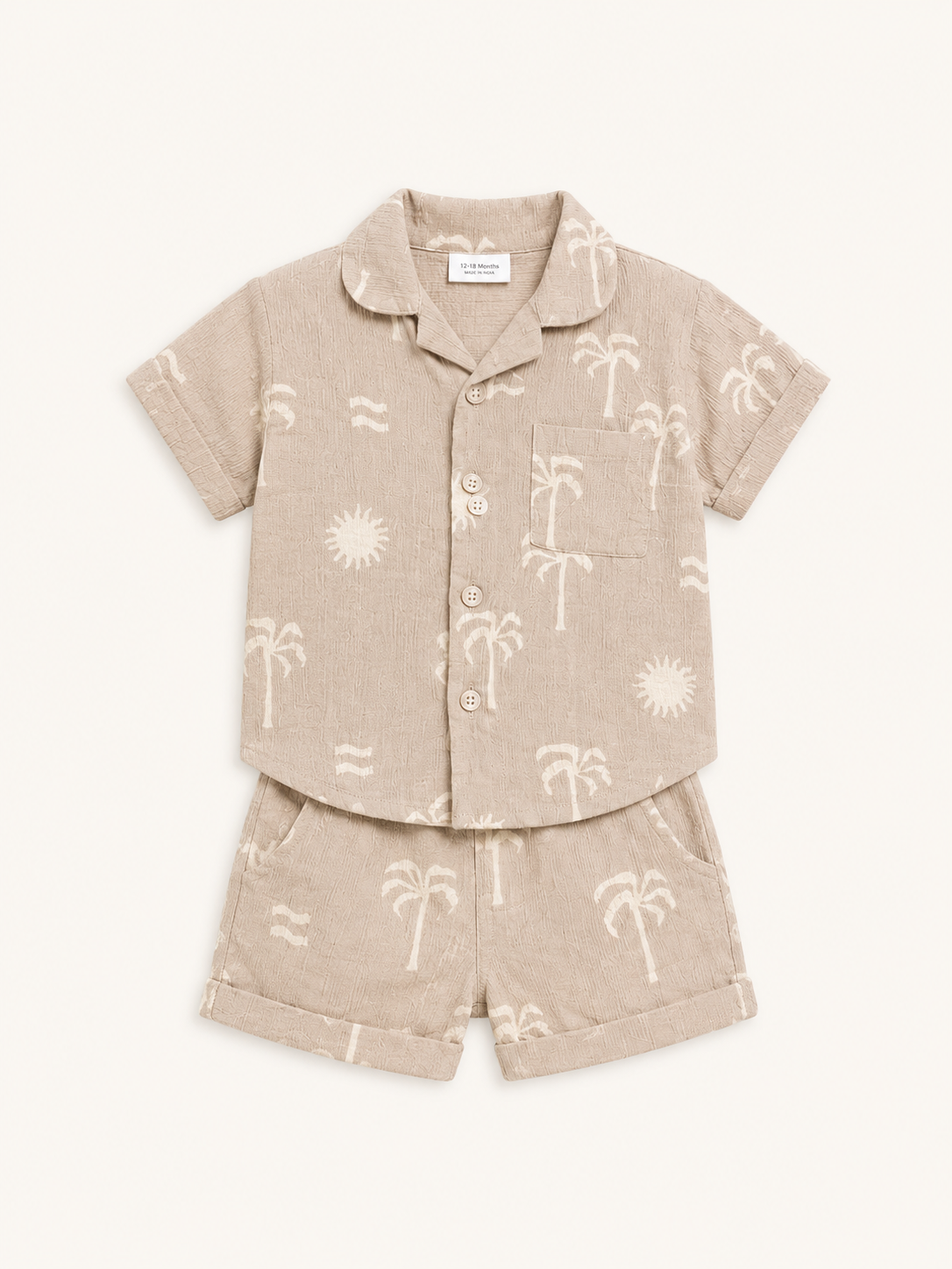 Boys Beige Printed Short Sleeved Soft Cotton Clothing Set BloomUp