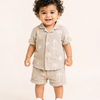 Beige Tropical Print Shirt & Shorts Co-ord Set for Boys – Soft Cotton Casual Summer Outfit