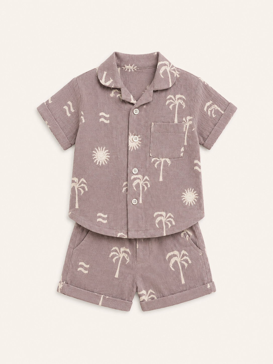 Boys Mauve Printed Short Sleeved Soft Cotton Clothing Set BloomUp