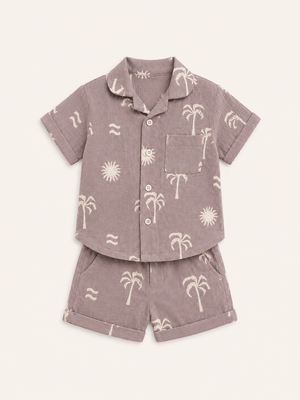 Boys Mauve Printed Short Sleeved Soft Cotton Clothing Set BloomUp