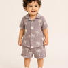 Mauve Tropical Print Shirt & Shorts Co-ord Set for Boys – Soft Cotton Casual Summer Outfit