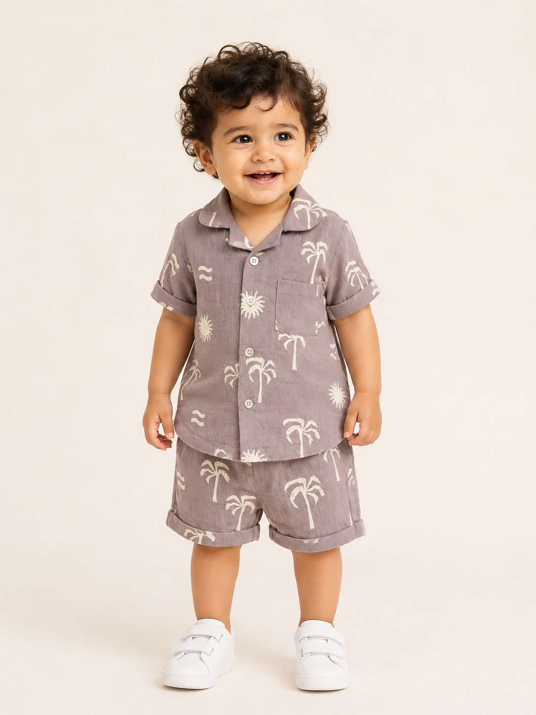 Boys Mauve Printed Short Sleeved Soft Cotton Clothing Set BloomUp