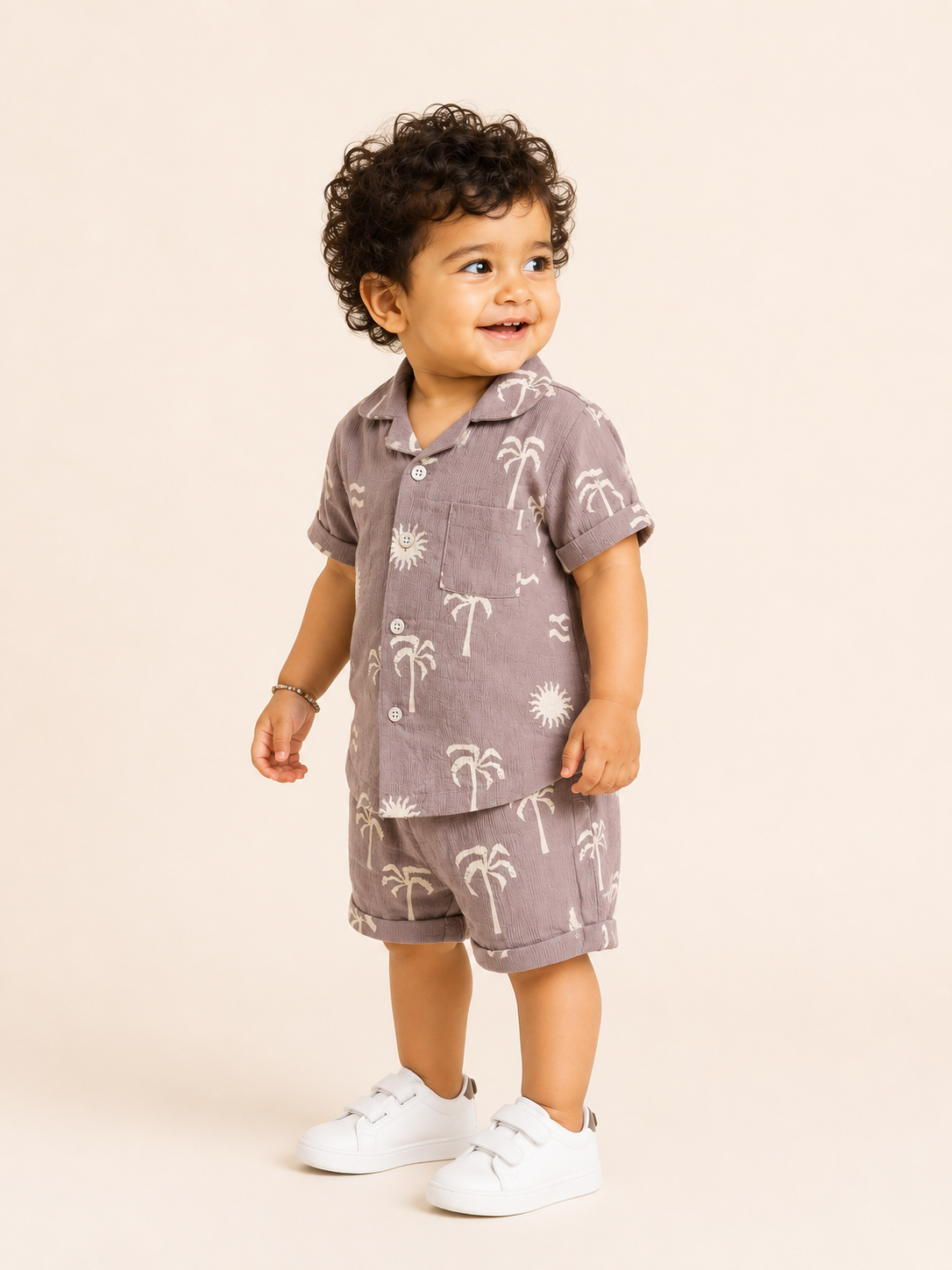 Boys Mauve Printed Short Sleeved Soft Cotton Clothing Set BloomUp