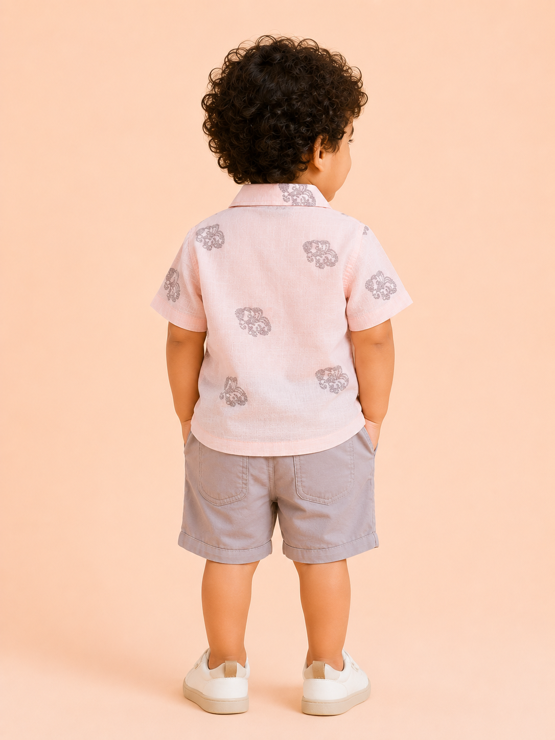 Boys Pale Pink Printed Shirt Soft Cotton Clothing Set BloomUp