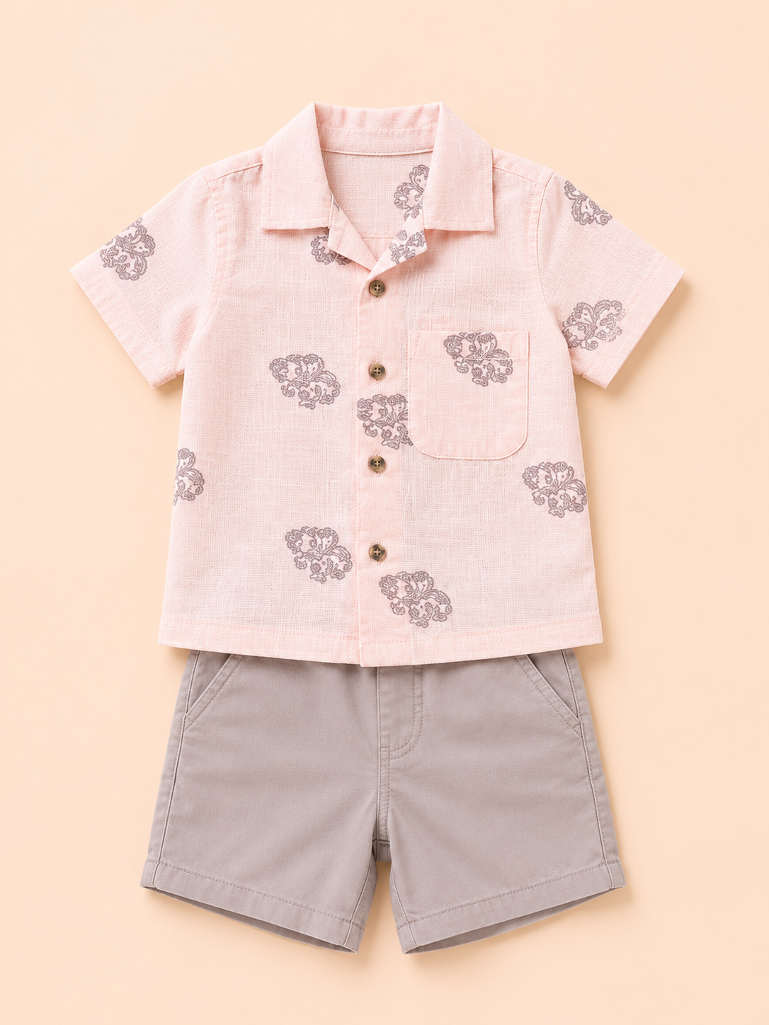 Boys Pale Pink Printed Shirt Soft Cotton Clothing Set BloomUp