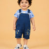 Blue Denim Dungaree Set for Baby Boys – Cotton Printed T-Shirt & Denim Overalls Outfit
