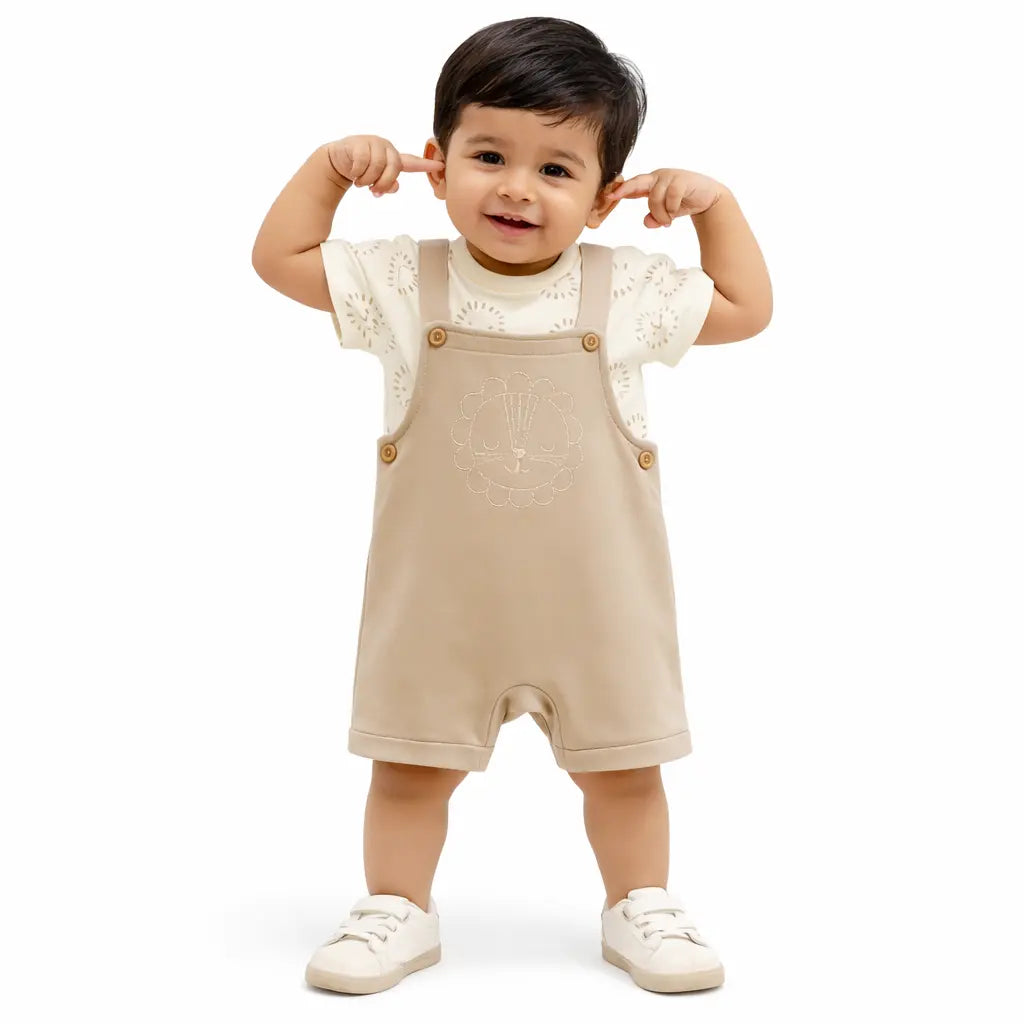 Baby Fawn Dungaree Romper Set with Printed T-Shirt BloomUp