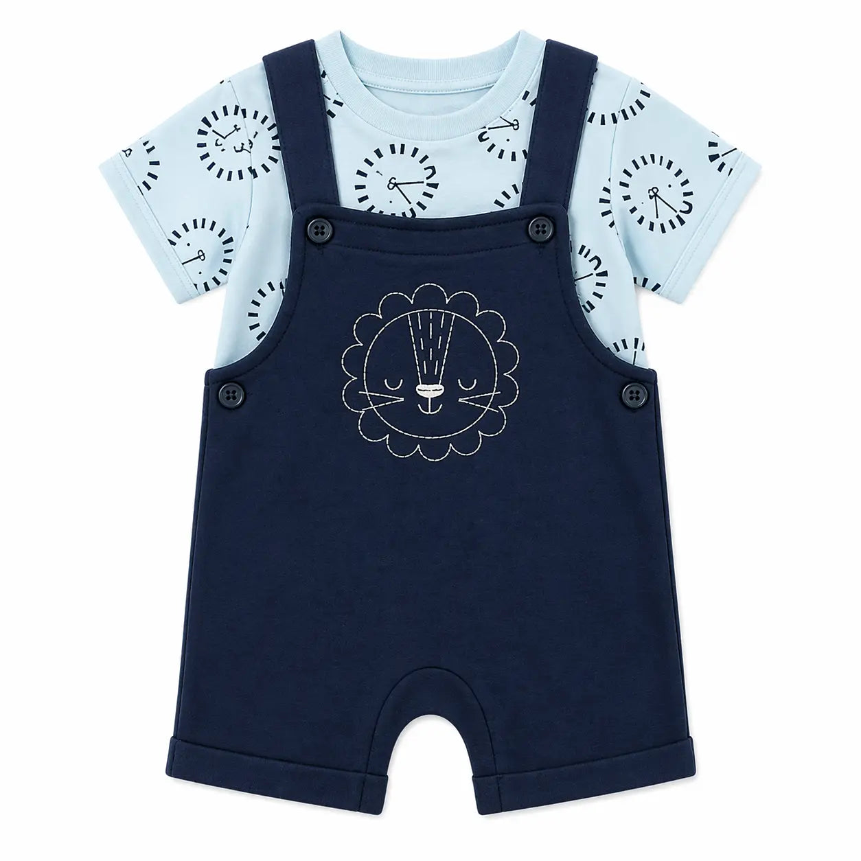Baby Navy Blue Dungaree Romper Set with Printed T-Shirt BloomUp