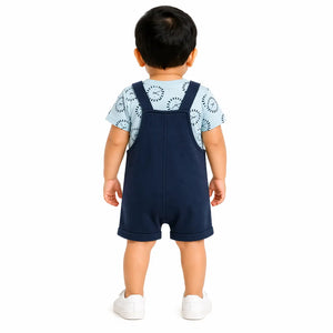 Baby Navy Blue Dungaree Romper Set with Printed T-Shirt BloomUp