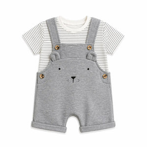 Baby Grey Bear Dungaree Romper Set with Striped T-Shirt BloomUp