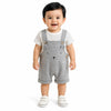 Baby Grey Bear Dungaree Romper Set with Striped T-Shirt