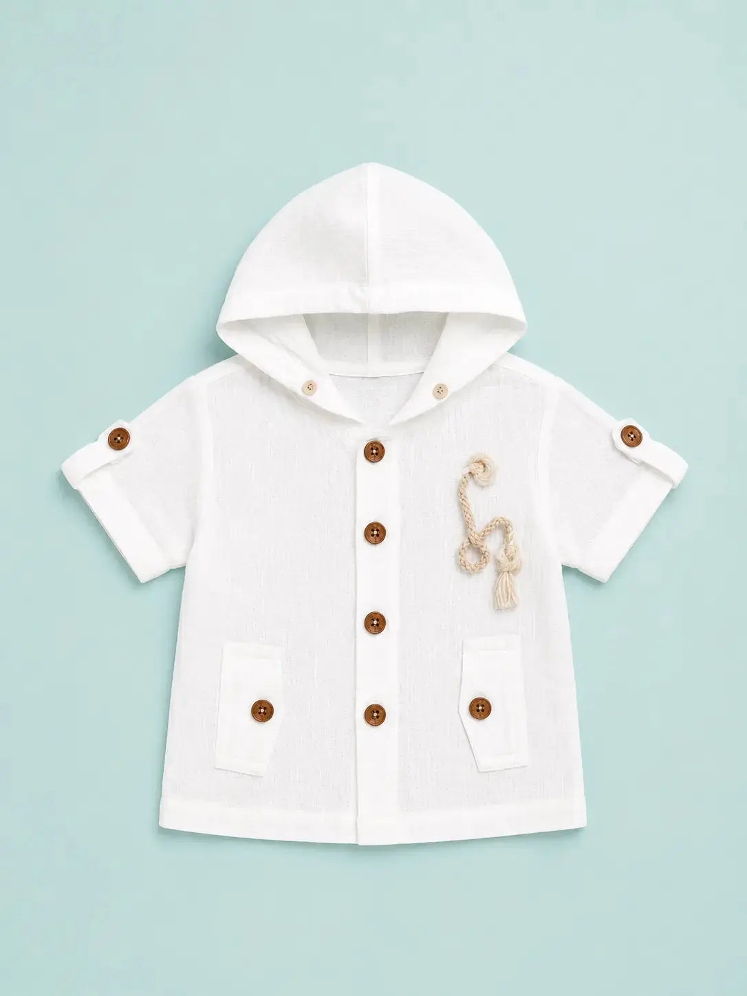 BloomUp White Hooded Cotton Shirt for Boys – Soft Breathable Casual Summer Shirt