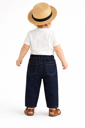 Kids Blue Denim Jogger Pants with Elastic Waist BloomUp