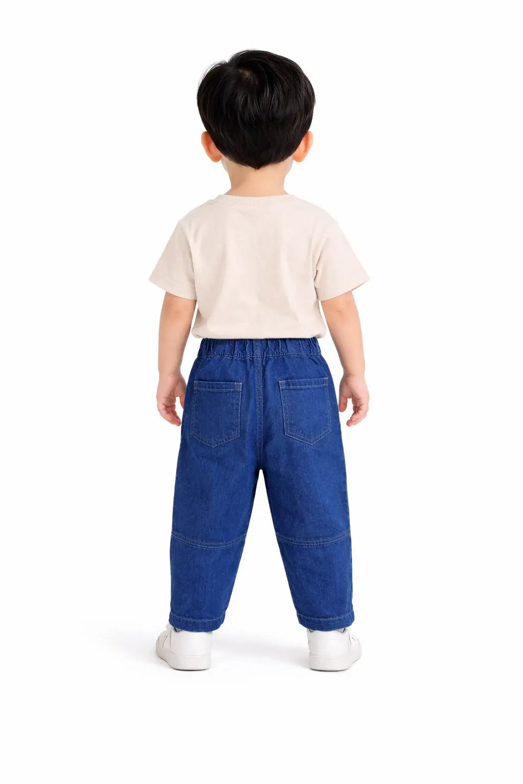 Kids Dark Blue Denim Pants with Elastic Waist & Heart Detail BloomUp