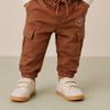 Kids Rust Brown Cargo Jogger Pants with Elastic Waist