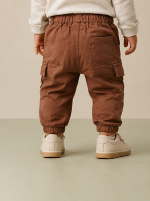 Kids Rust Brown Cargo Jogger Pants with Elastic Waist BloomUp