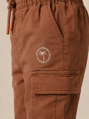 Kids Rust Brown Cargo Jogger Pants with Elastic Waist BloomUp