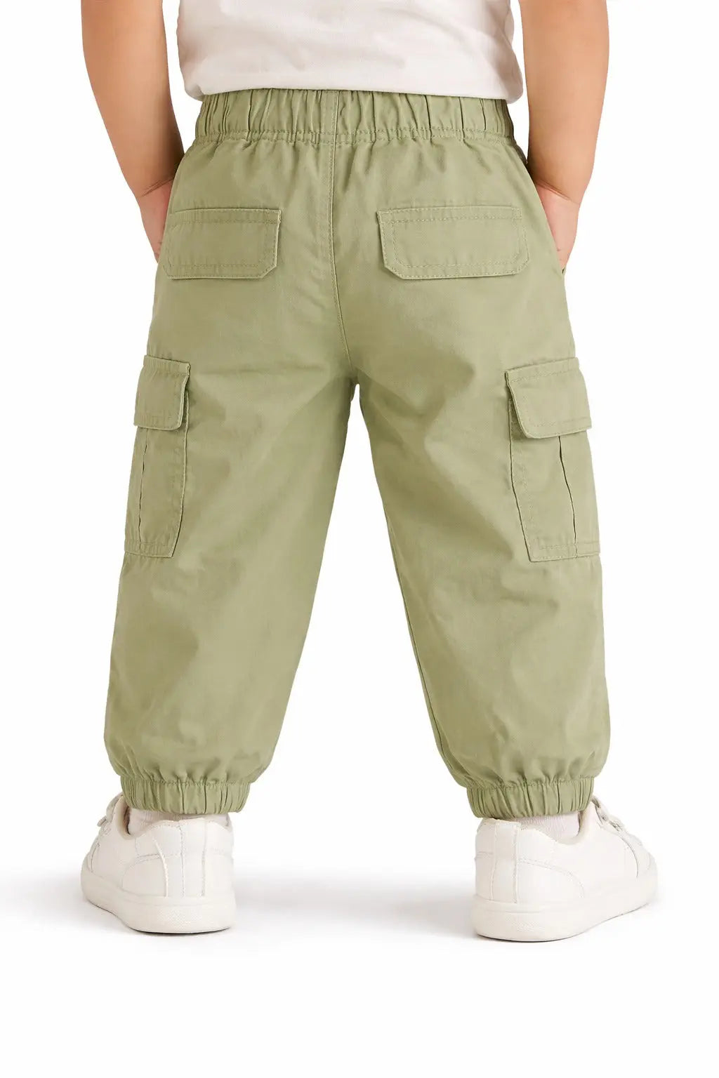 Kids Olive Green Cargo Jogger Pants with Elastic Waist BloomUp