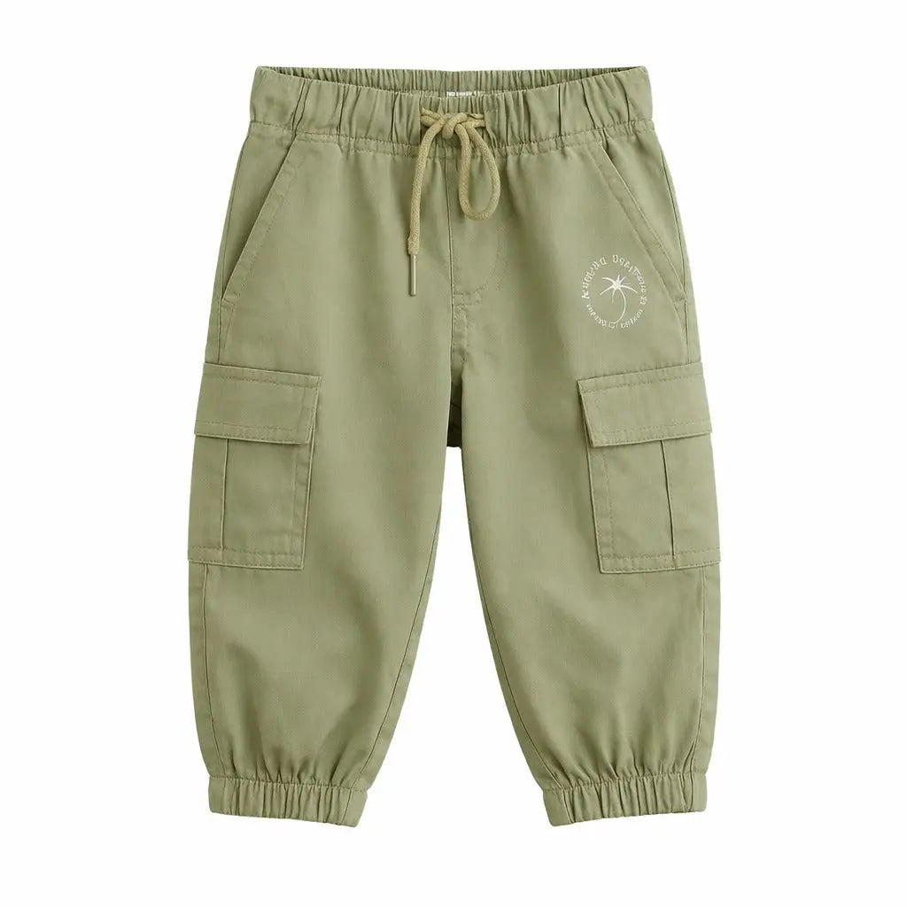 Kids Olive Green Cargo Jogger Pants with Elastic Waist BloomUp