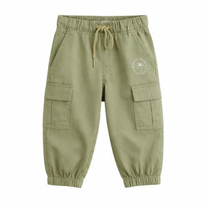 Kids Olive Green Cargo Jogger Pants with Elastic Waist BloomUp