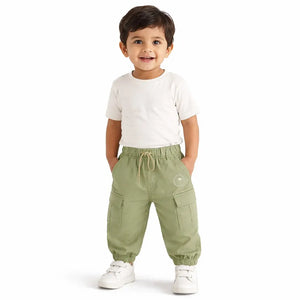 Kids Olive Green Cargo Jogger Pants with Elastic Waist BloomUp