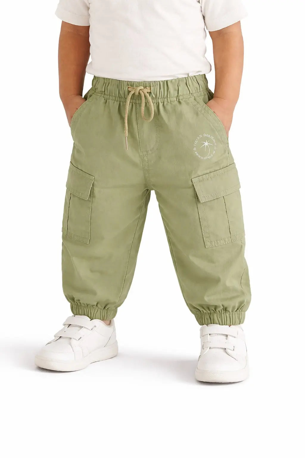 Kids Olive Green Cargo Jogger Pants with Elastic Waist BloomUp