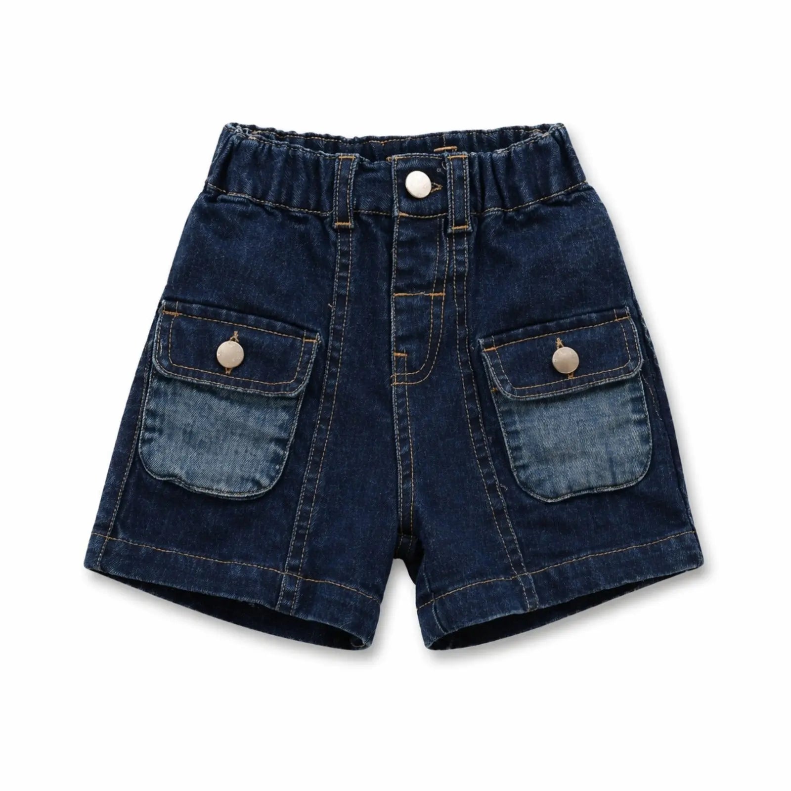 Kids Dark Blue Denim Cargo Shorts with Elastic Waist BloomUp