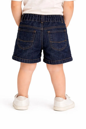 Kids Dark Blue Denim Cargo Shorts with Elastic Waist BloomUp