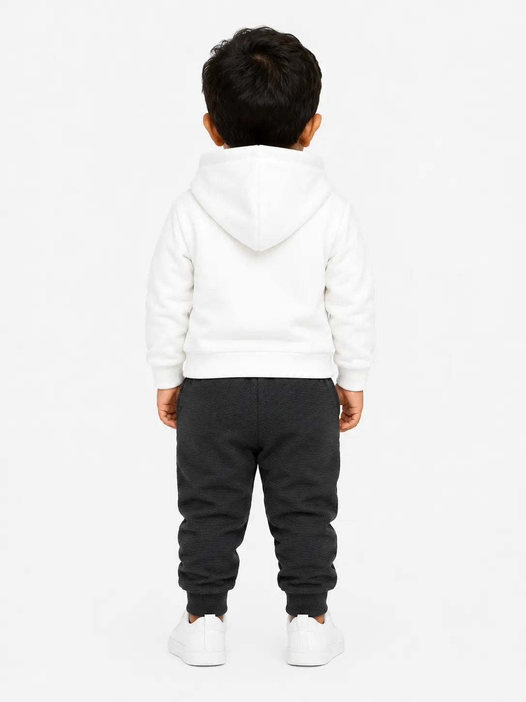 BloomUp White & Charcoal Rainbow Hooded Co-ord Set for Baby Boys – Soft Hoodie & Jogger Pants Set