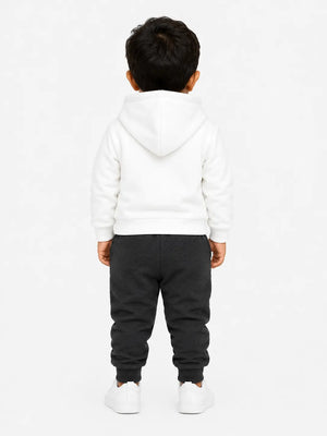 BloomUp White & Charcoal Rainbow Hooded Co-ord Set for Baby Boys – Soft Hoodie & Jogger Pants Set