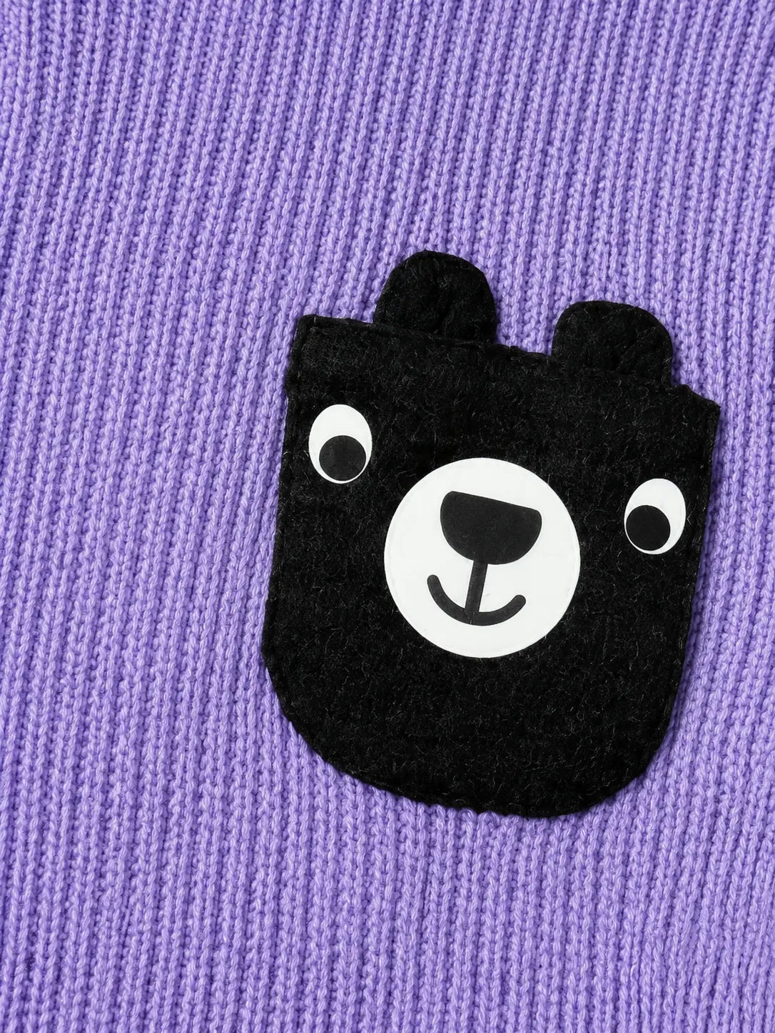 BloomUp Purple Textured Knit Bear Patch Sweatshirt for Kids – Cozy Winter Pullover for Boys & Girls