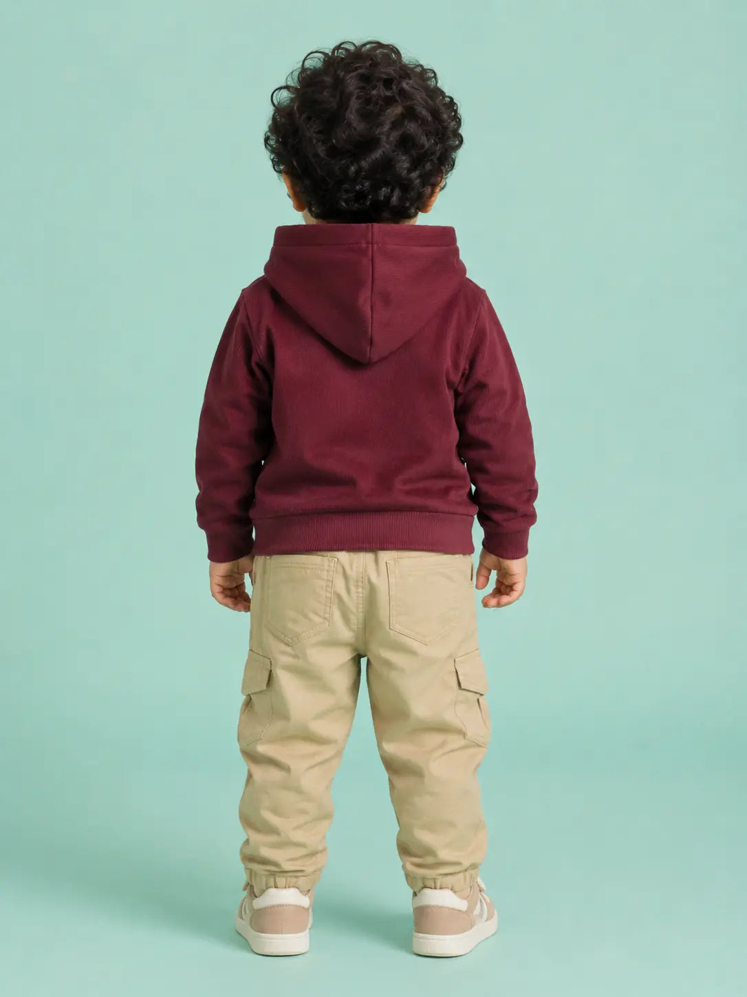 BloomUp Burgundy Bloom Up Hoodie & Beige Cargo Pants Set for Kids – Soft Corduroy Winter Co-ord Outfit