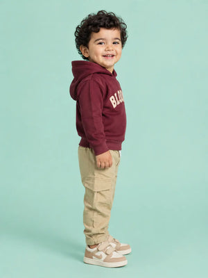 BloomUp Burgundy Bloom Up Hoodie & Beige Cargo Pants Set for Kids – Soft Corduroy Winter Co-ord Outfit