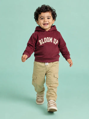 BloomUp Burgundy Bloom Up Hoodie & Beige Cargo Pants Set for Kids – Soft Corduroy Winter Co-ord Outfit