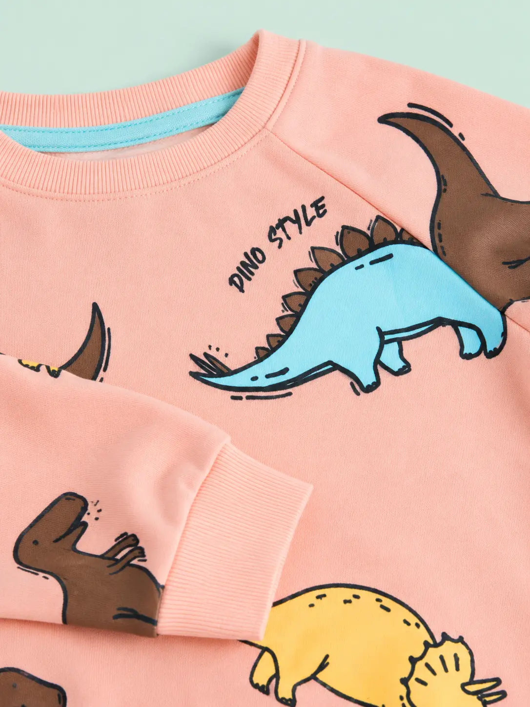 BloomUp Peach Dino Style Sweatshirt & Jogger Set for Kids – Soft Fleece Winter Co-ord Outfit